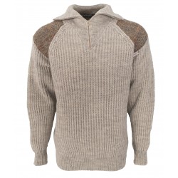 Crofter - Chunky quater zip neck sweater with Harris Tweed patches
