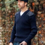 9043 - York Woolly Pully Vee Neck Sweater With Patches