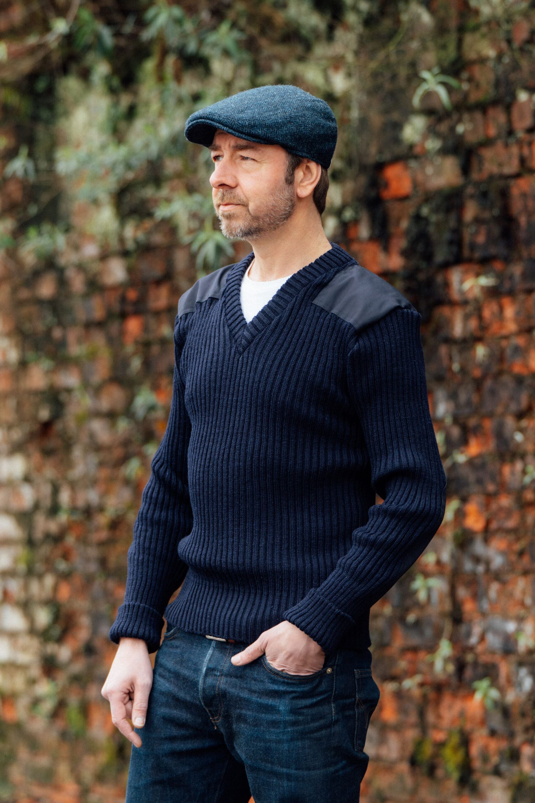 9043 - York Woolly Pully Vee Neck Sweater With Patches 9043 - York Woolly Pully Vee Neck Sweater With Patches