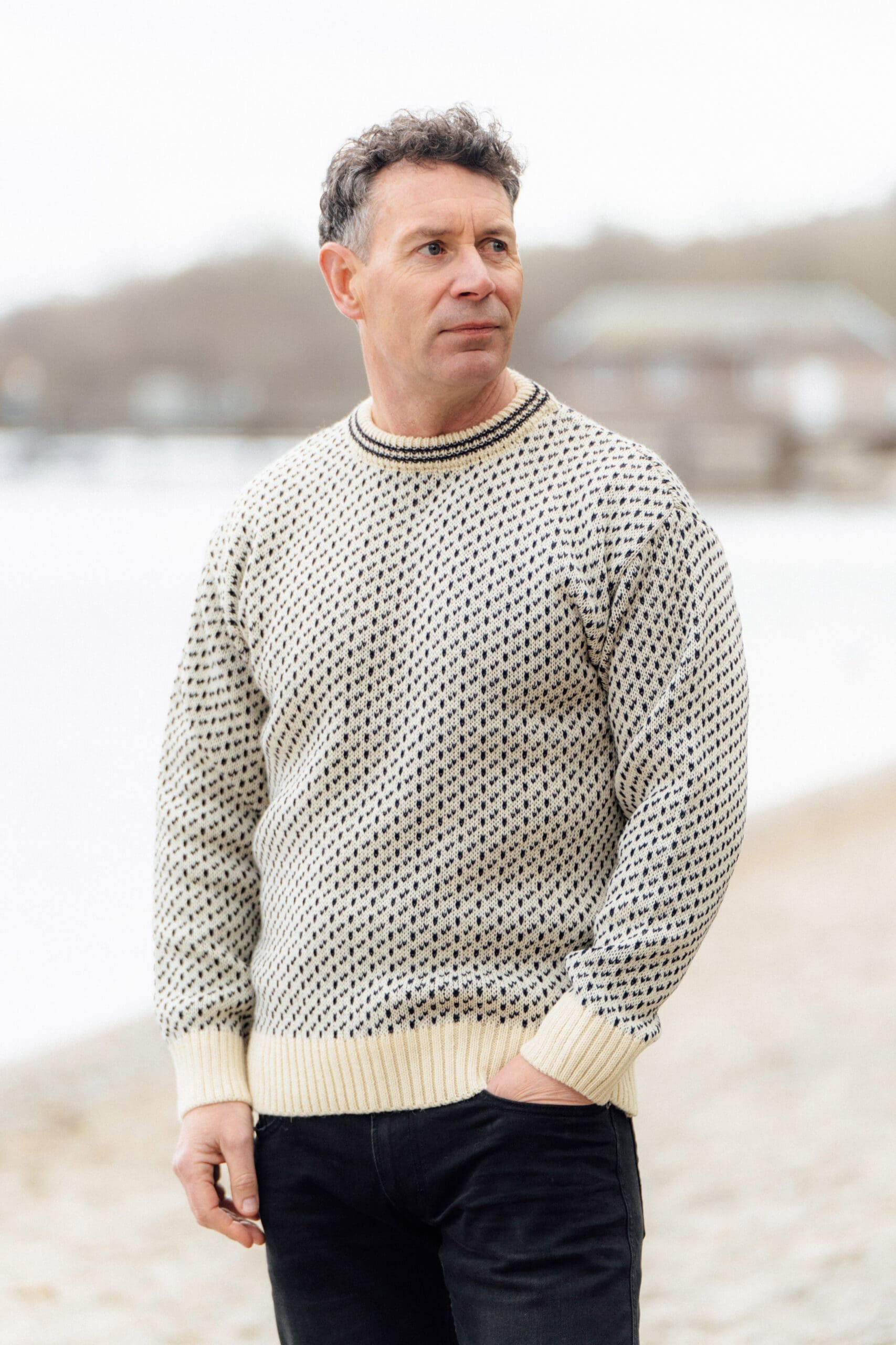 Dover Crew Neck Sweater In Ecru/Navy Dover Crew Neck Sweater In Ecru/Navy