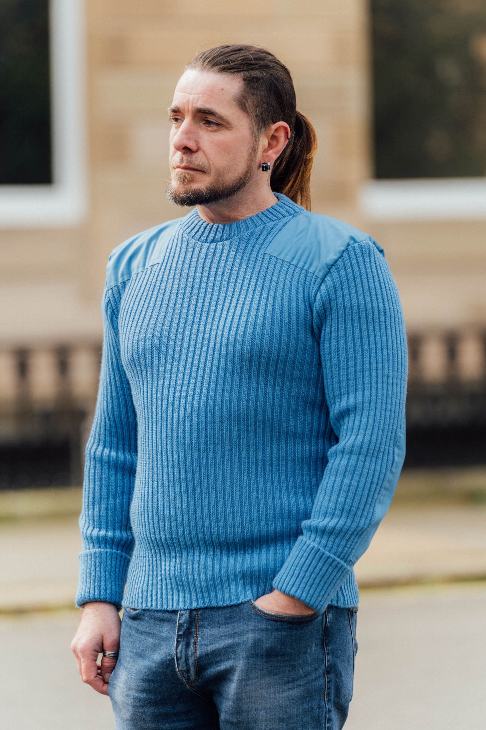 9024 - York Woolly Pully Crew Neck With Patches