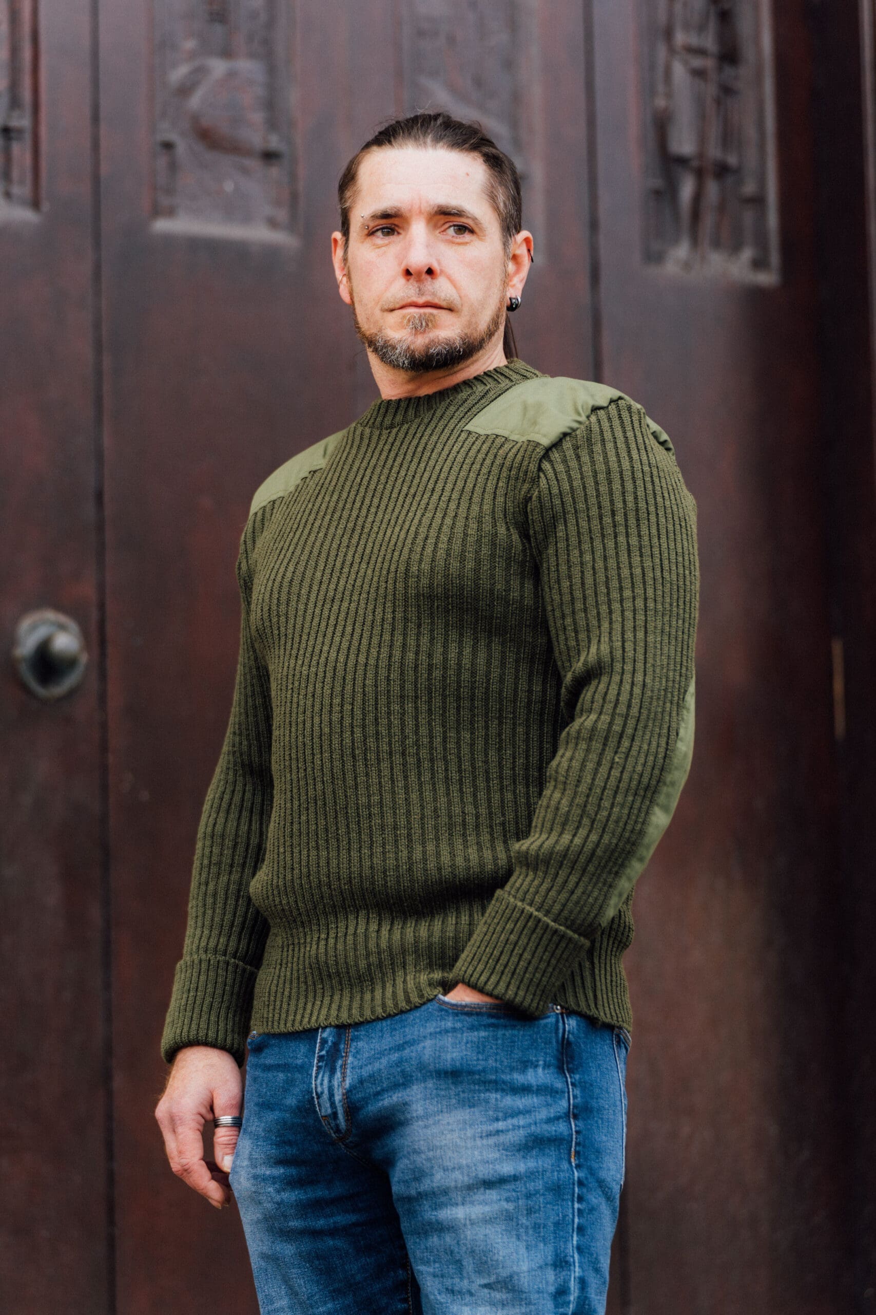 9024 - York Woolly Pully Crew Neck With Patches