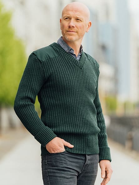 9043 - York Woolly Pully Vee Neck Sweater With Patches 9043 - York Woolly Pully Vee Neck Sweater With Patches