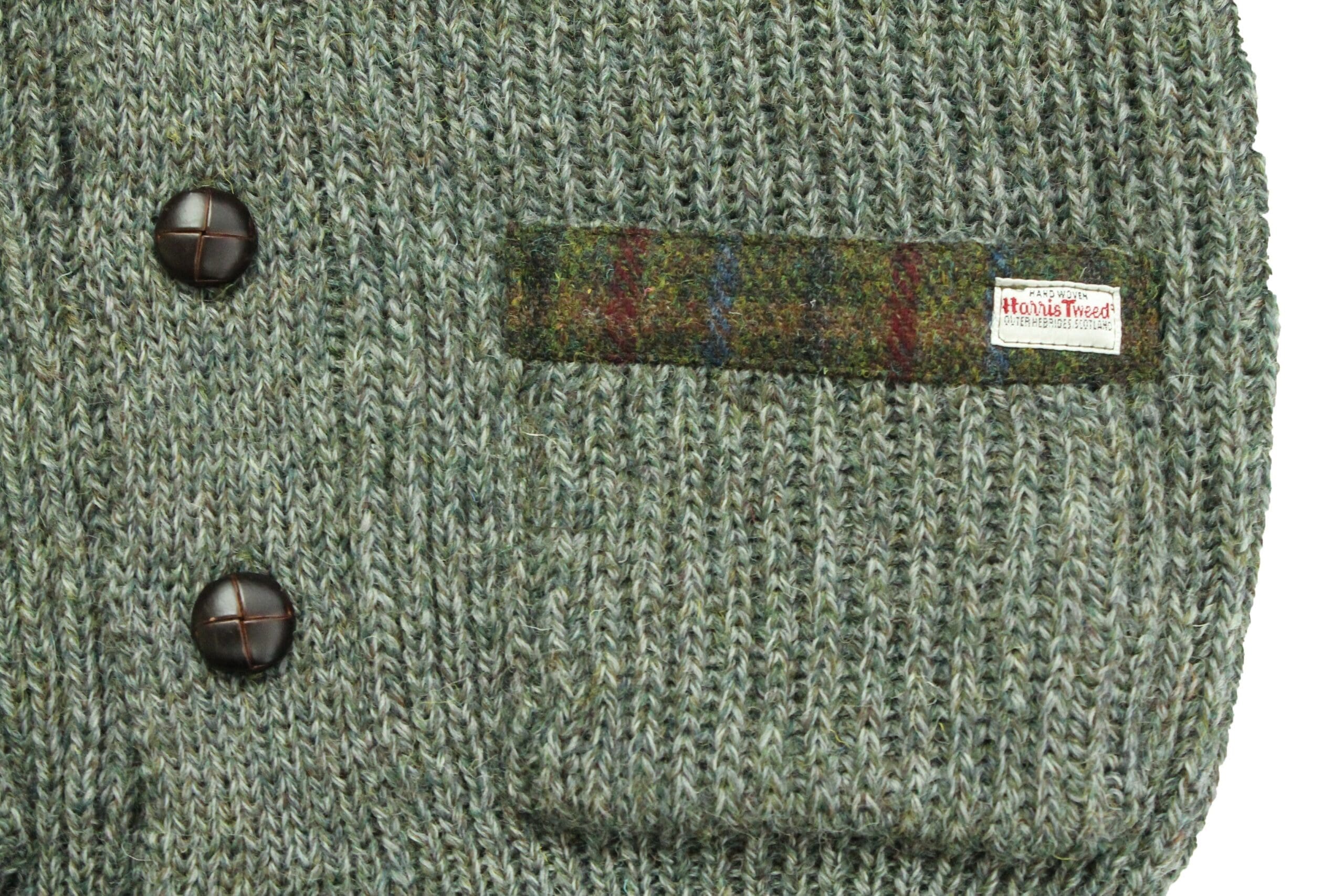 Laird - Chunky knit traditional cardigan with Harris Tweed patches Laird - Chunky knit traditional cardigan with Harris Tweed patches