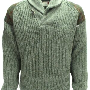1054-Byreman-Chunky-knit-Shawl-Collar-Sweater-with-Harris-Tweed-patches-scaled