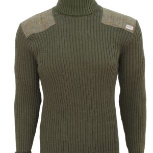 Ghillie - Roll Neck Woolly Pully Sweater with Harris Tweed patches