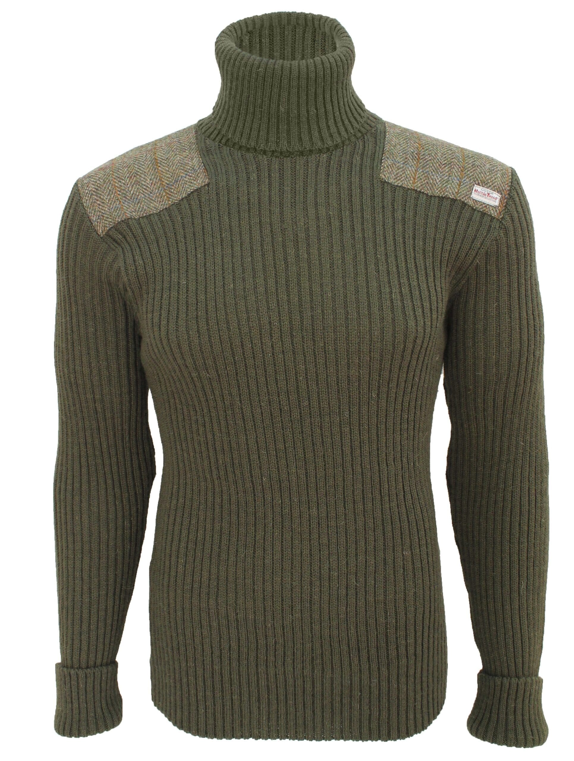 Ghillie - Roll Neck Woolly Pully Sweater with Harris Tweed patches