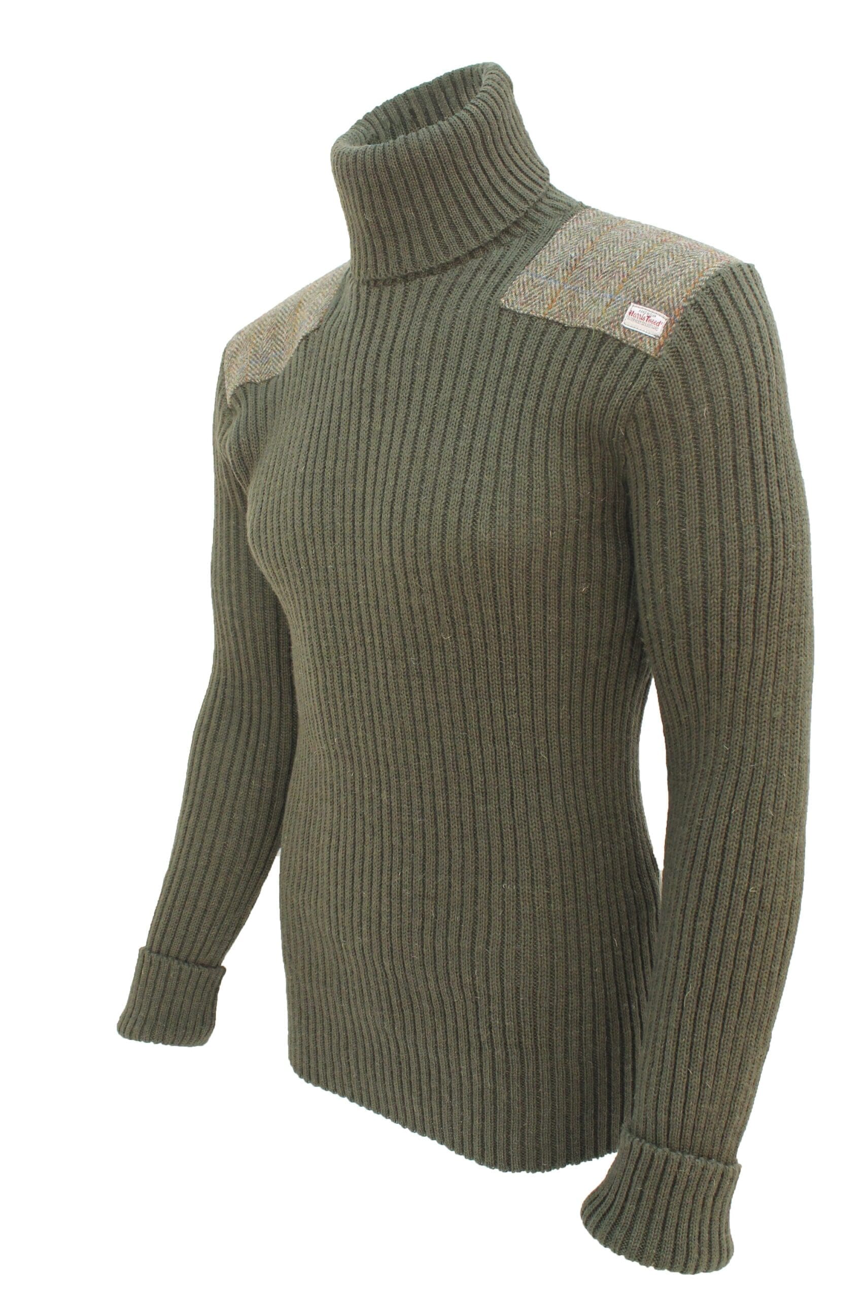 Ghillie - Roll Neck Woolly Pully Sweater with Harris Tweed patches