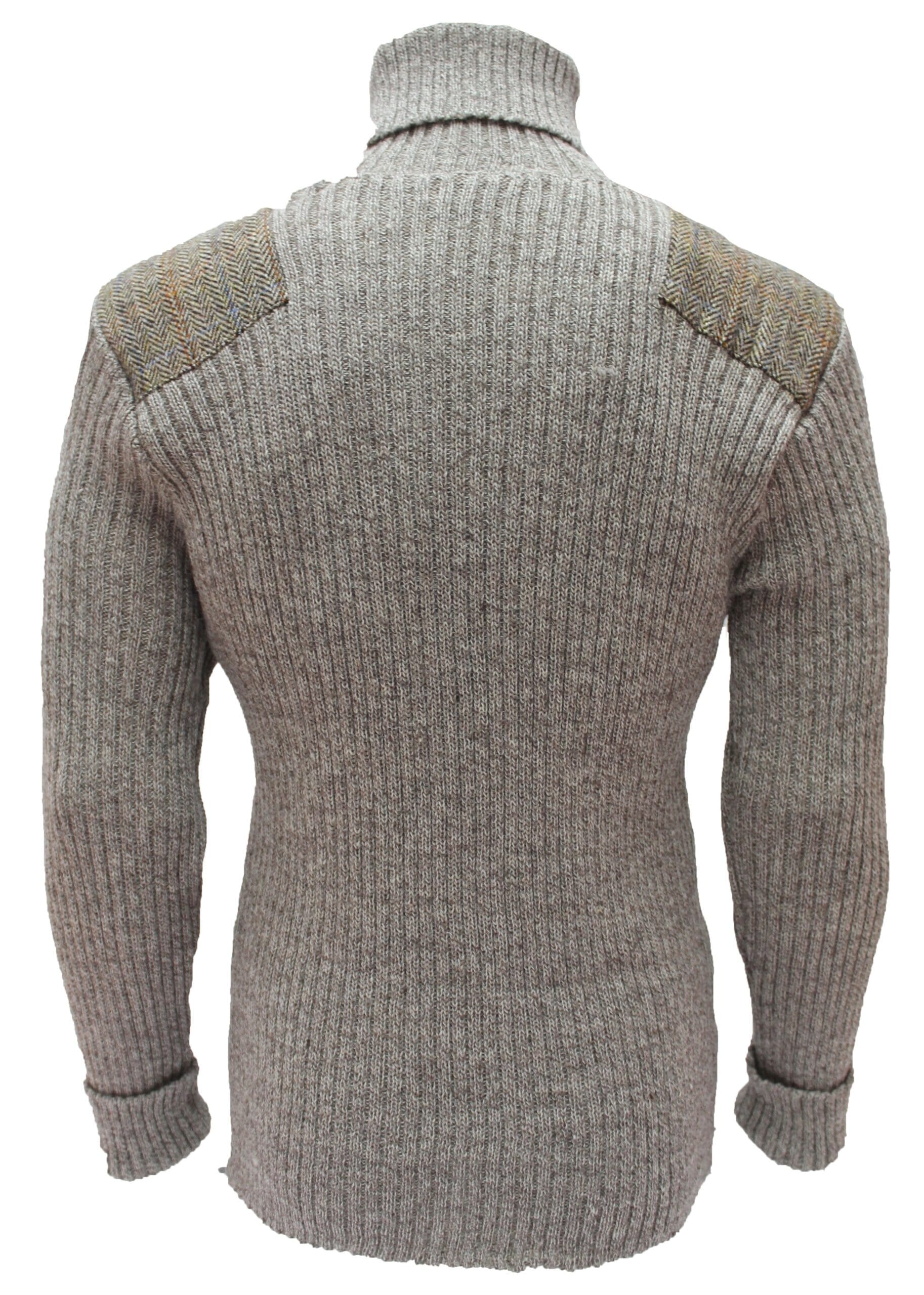 Ghillie - Roll Neck Woolly Pully Sweater with Harris Tweed patches