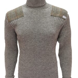 Ghillie - Roll Neck Woolly Pully Sweater with Harris Tweed patches
