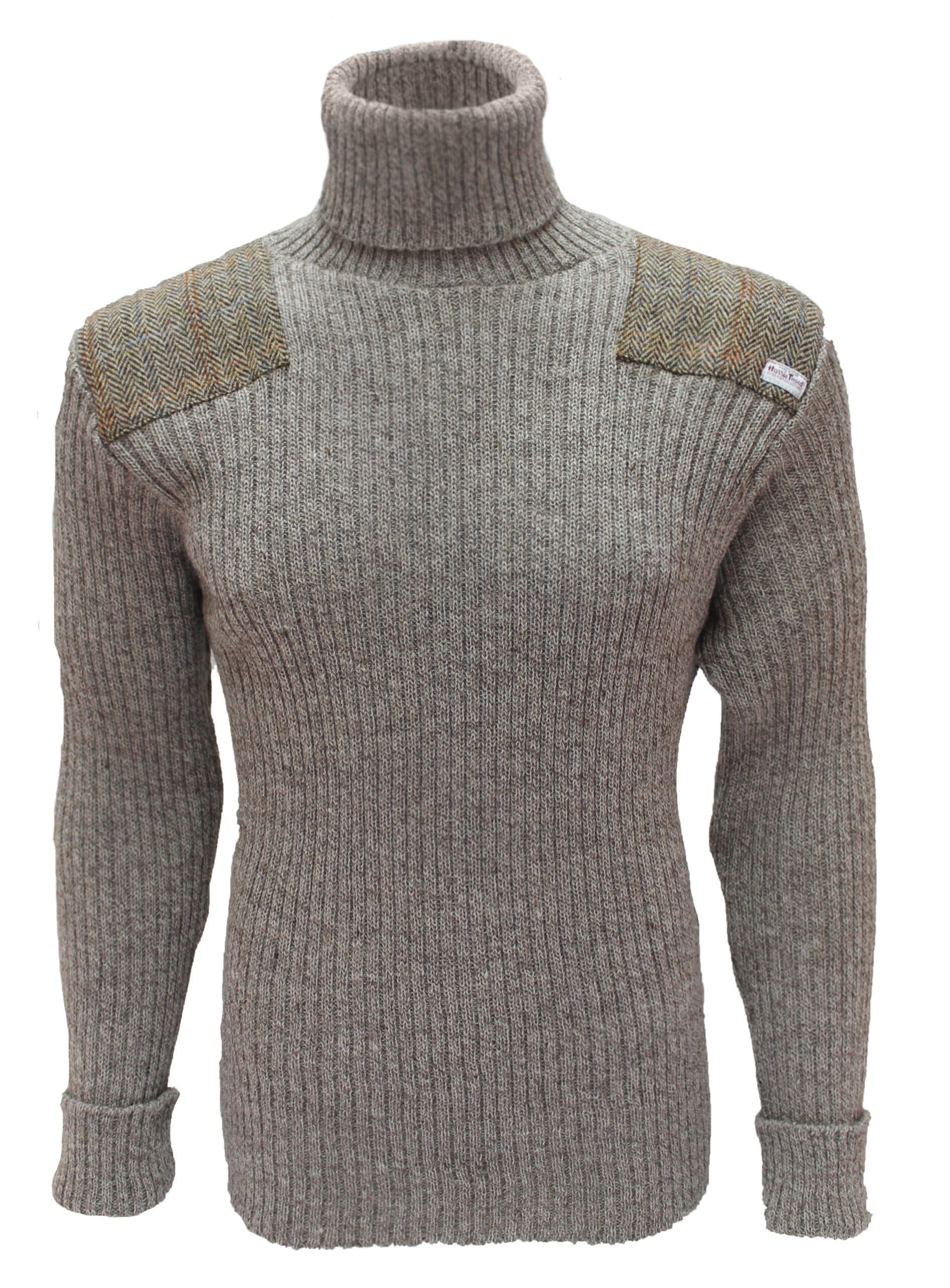 Ghillie - Roll Neck Woolly Pully Sweater with Harris Tweed patches