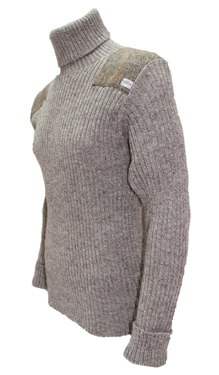 Ghillie - Roll Neck Woolly Pully Sweater with Harris Tweed patches ...