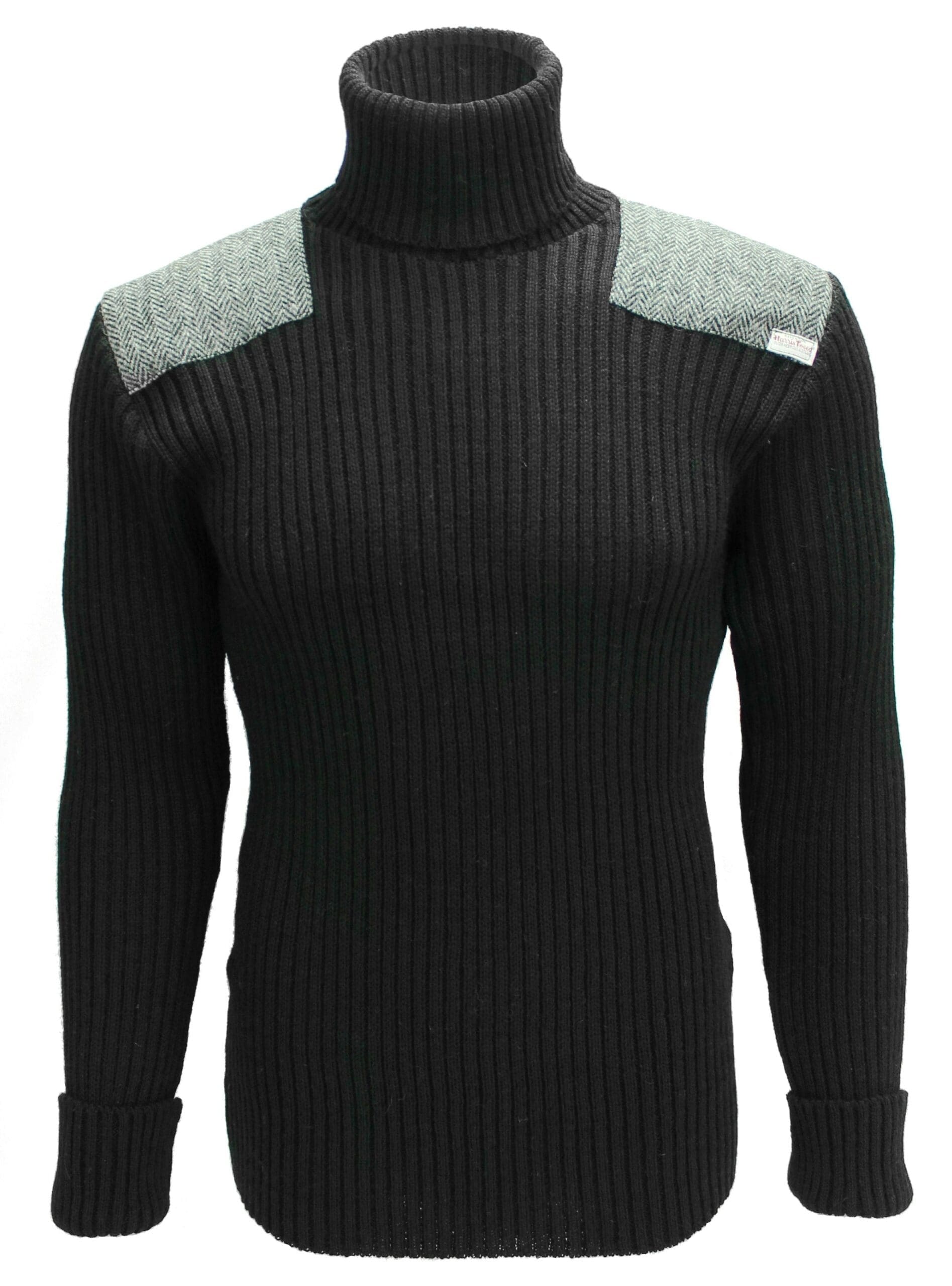 Ghillie - Roll Neck Woolly Pully Sweater with Harris Tweed patches