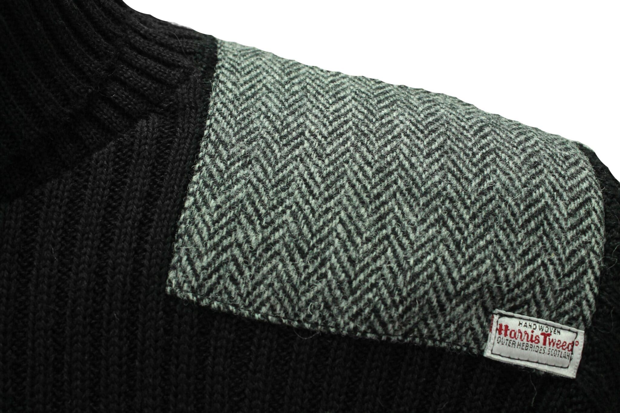 Ghillie - Roll Neck Woolly Pully Sweater with Harris Tweed patches ...