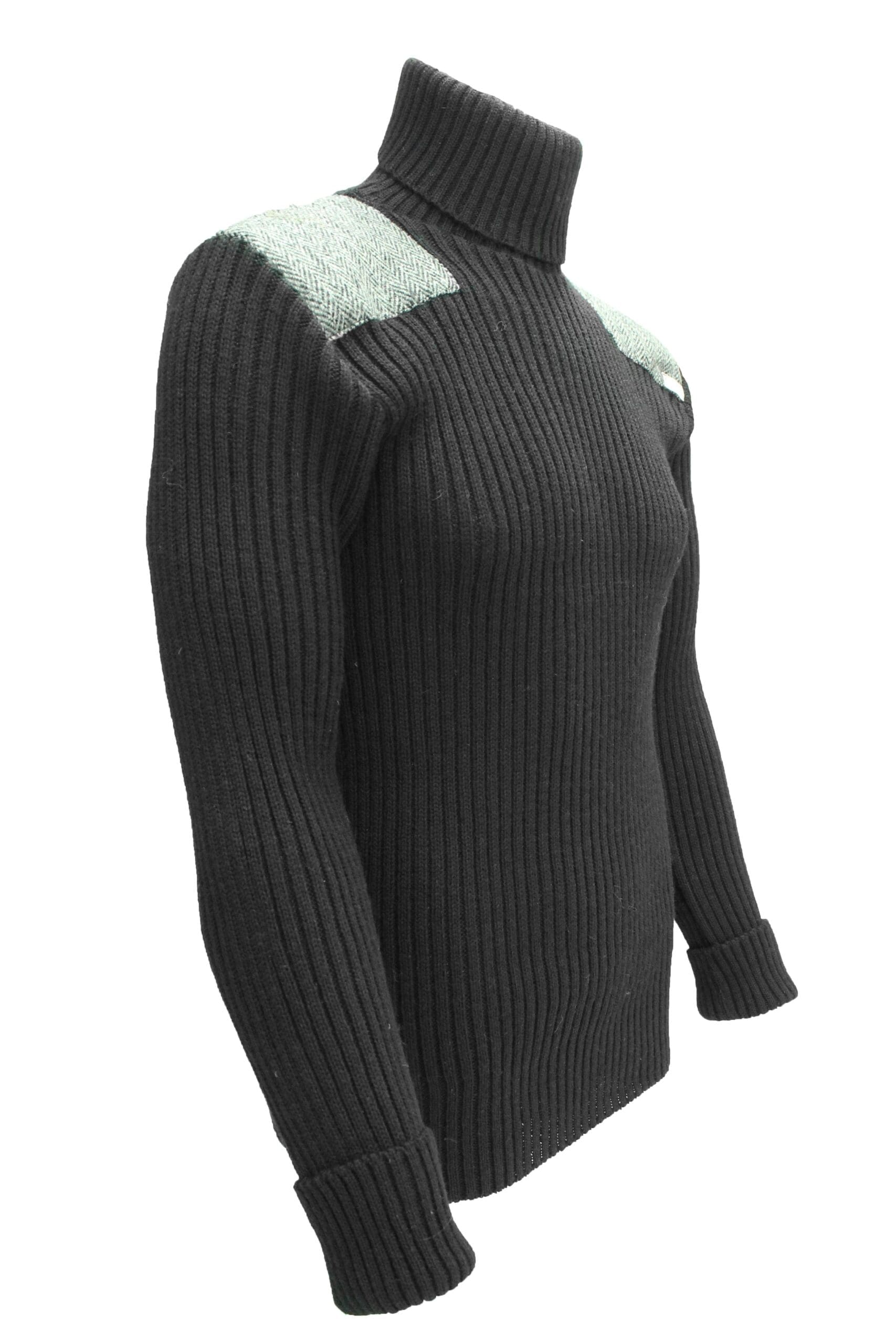 Ghillie - Roll Neck Woolly Pully Sweater with Harris Tweed patches