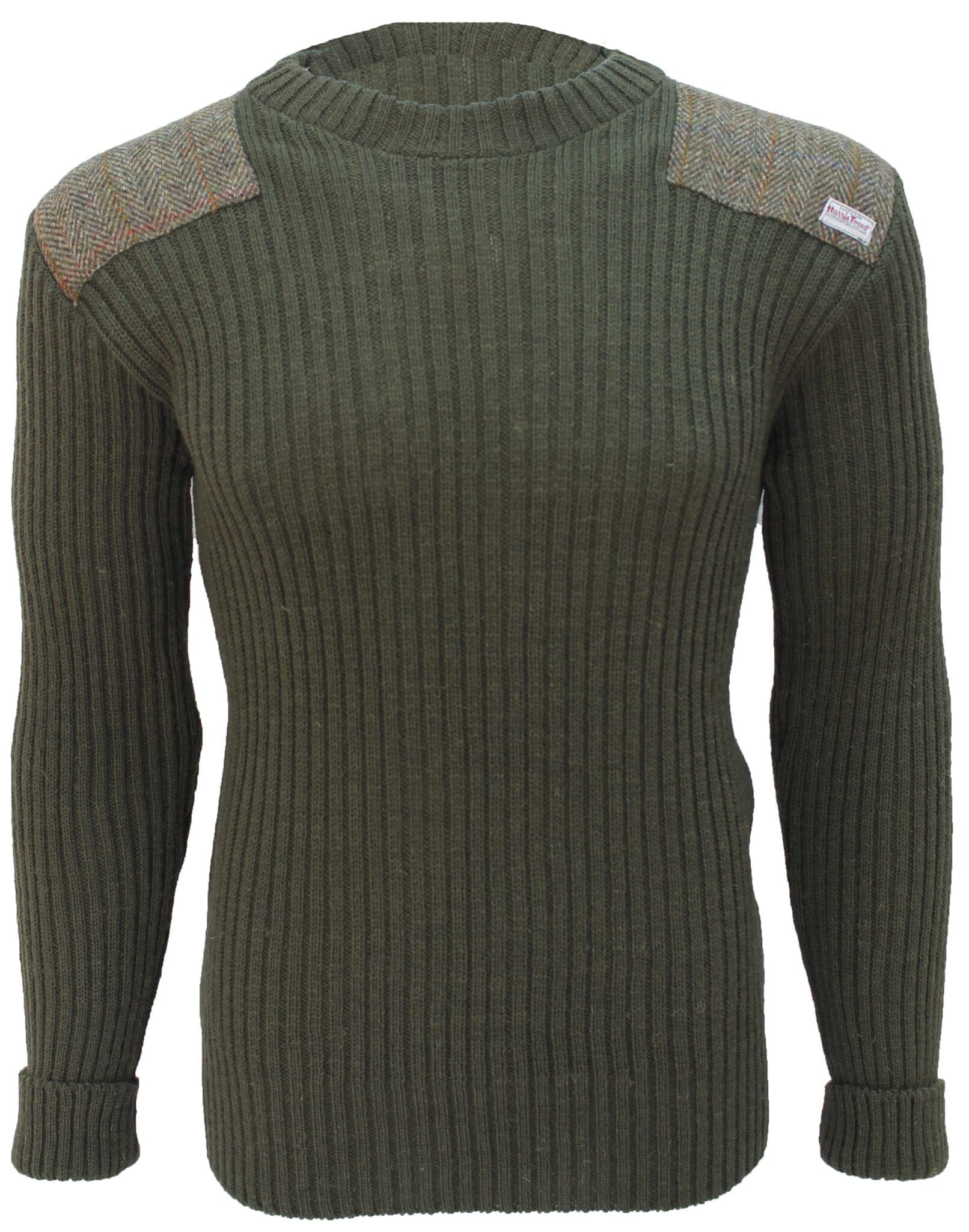 Forrester - Crew Neck Woolly Pully Sweater with Harris Tweed patches ...