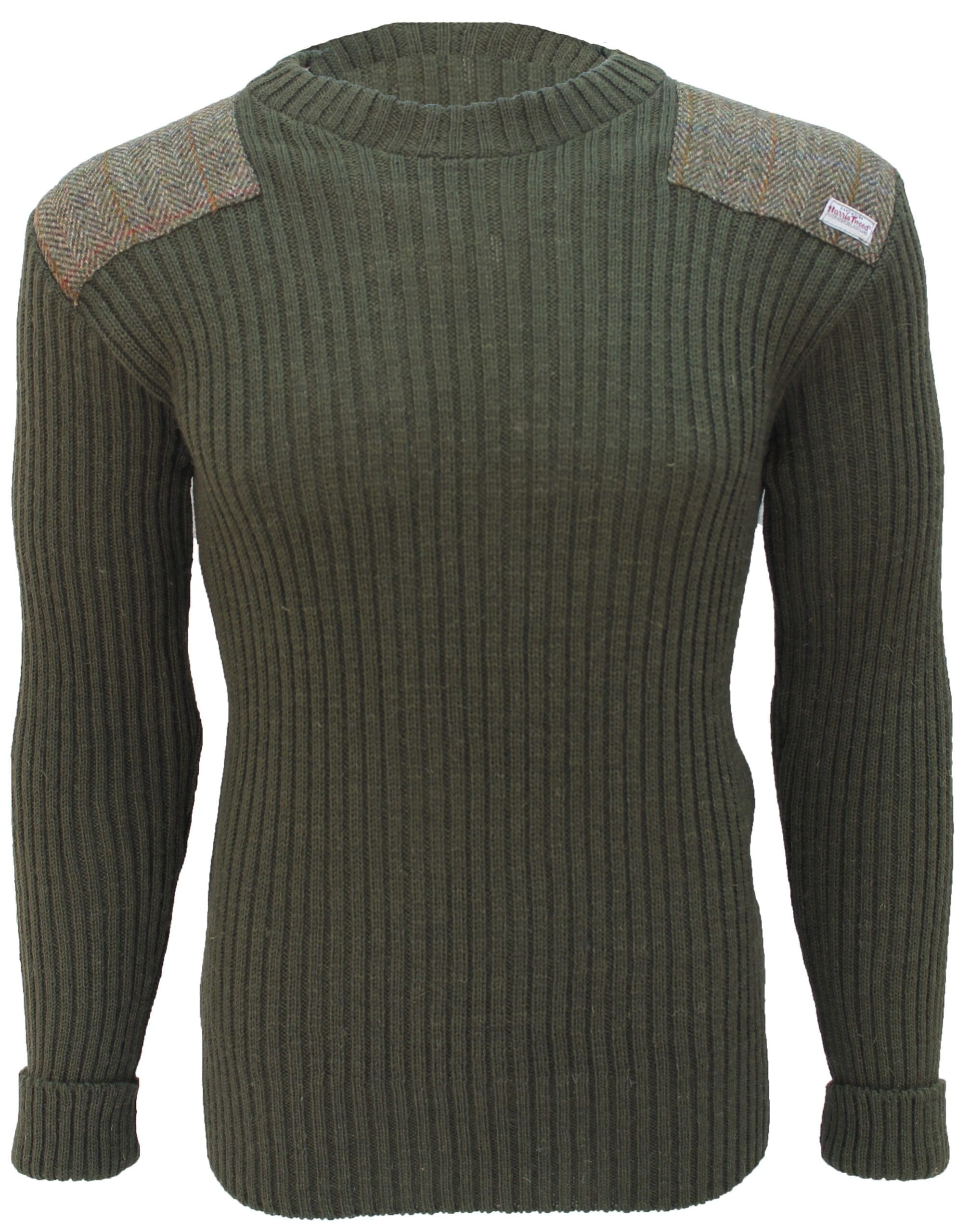 Forrester - Crew Neck Woolly Pully Sweater with Harris Tweed patches