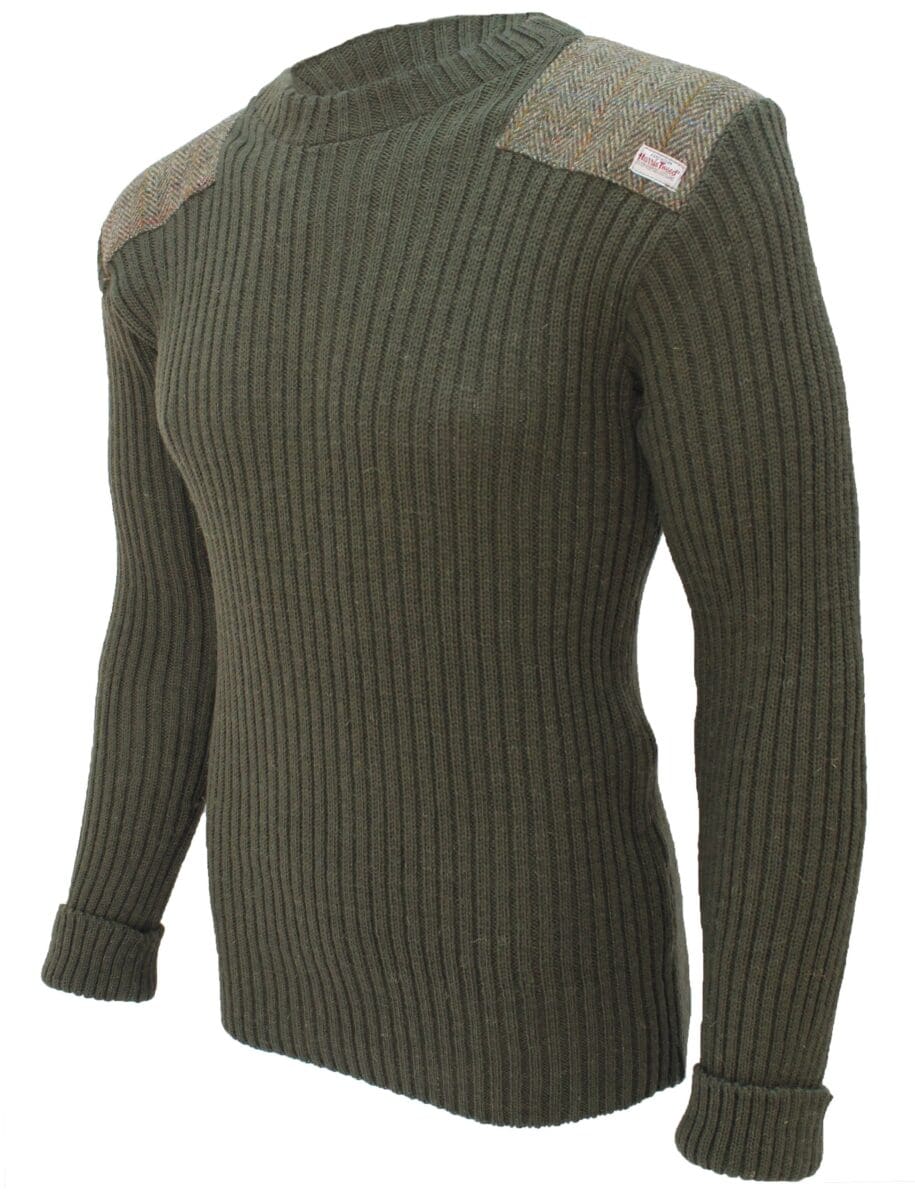 Forrester - Crew Neck Woolly Pully Sweater with Harris Tweed patches ...