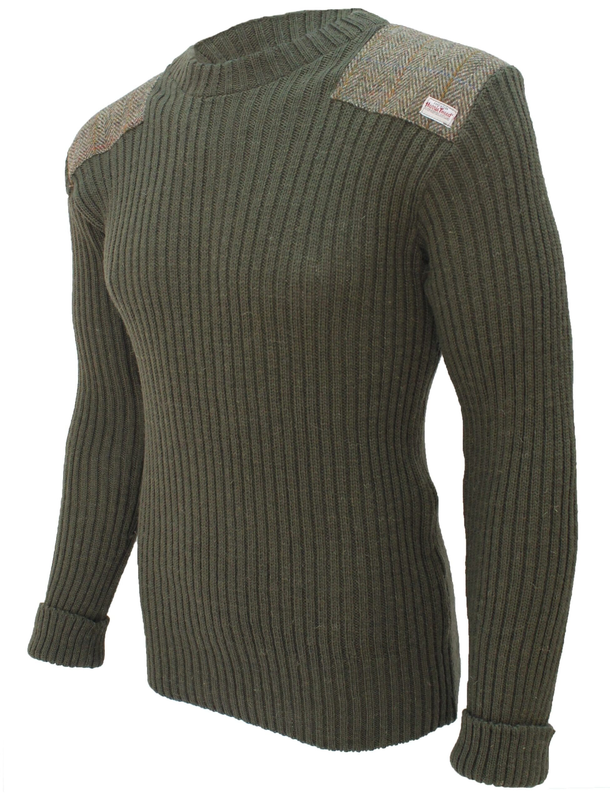 Forrester - Crew Neck Woolly Pully Sweater with Harris Tweed patches