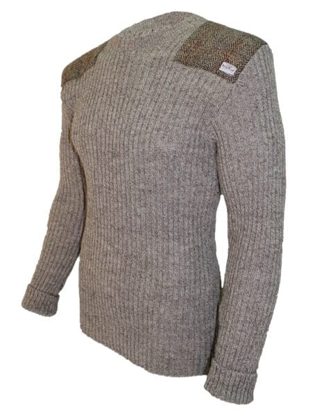 Forrester - Crew Neck Woolly Pully Sweater with Harris Tweed patches ...