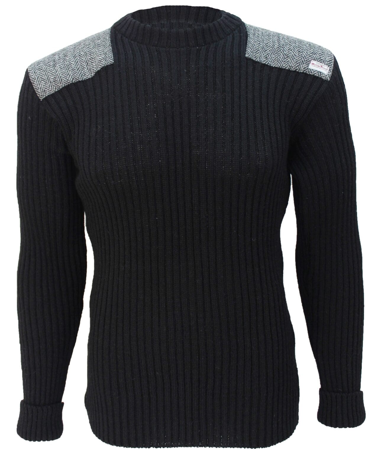 Forrester - Crew Neck Woolly Pully Sweater with Harris Tweed patches ...