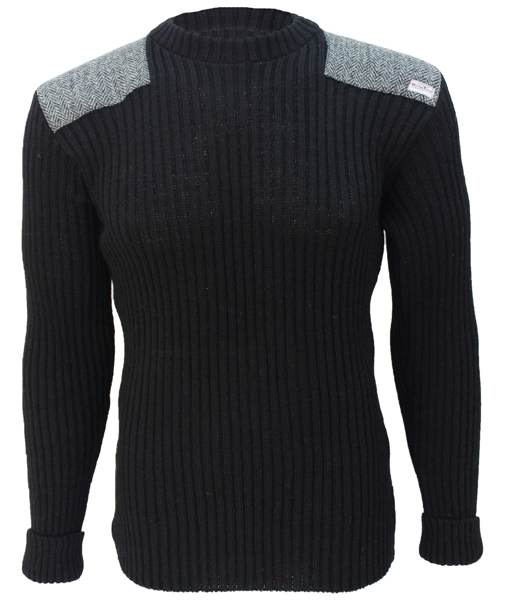 Forrester - Crew Neck Woolly Pully Sweater with Harris Tweed patches ...