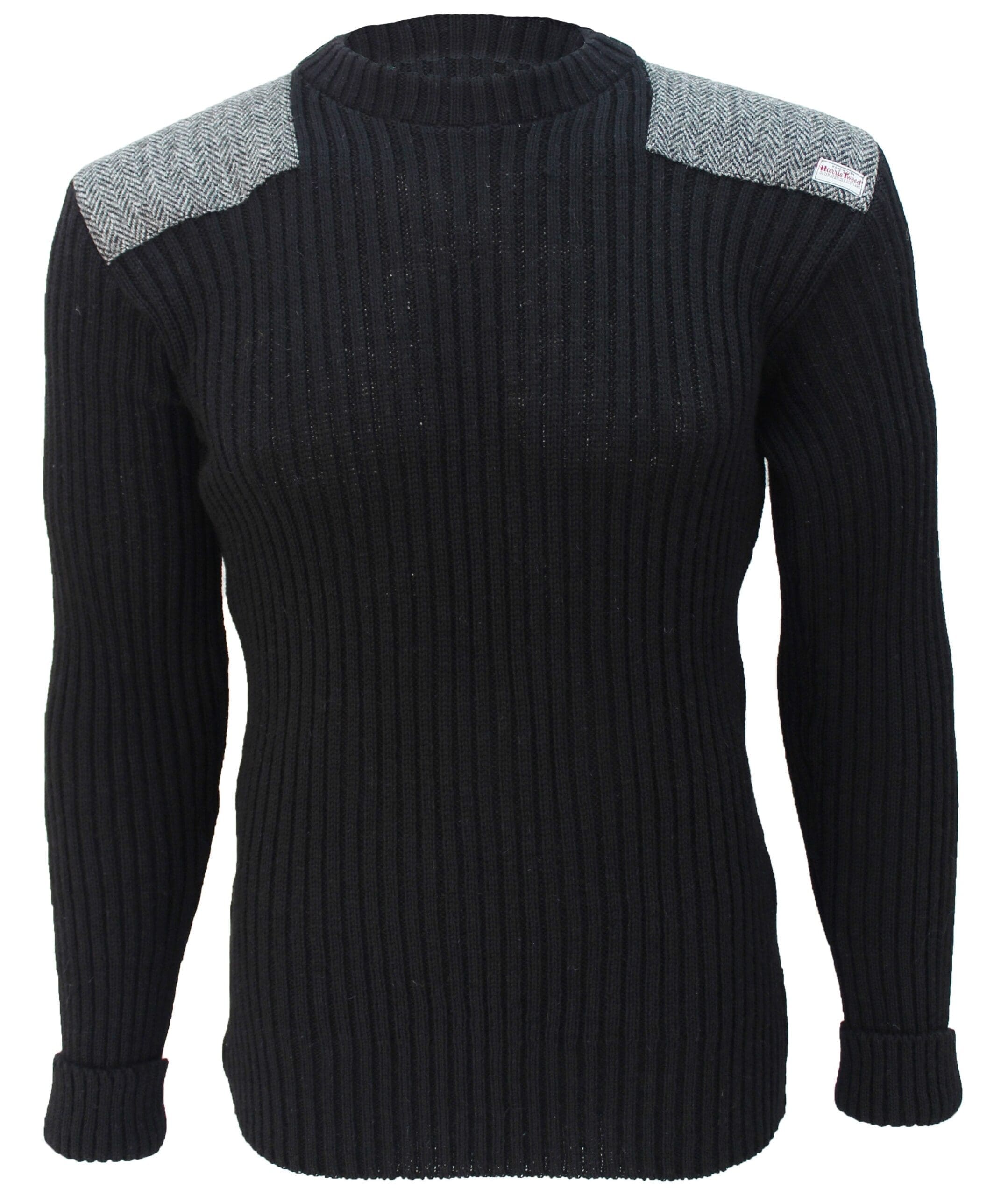Forrester - Crew Neck Woolly Pully Sweater with Harris Tweed patches