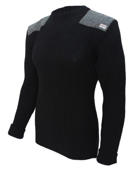 Forrester - Crew Neck Woolly Pully Sweater with Harris Tweed patches ...