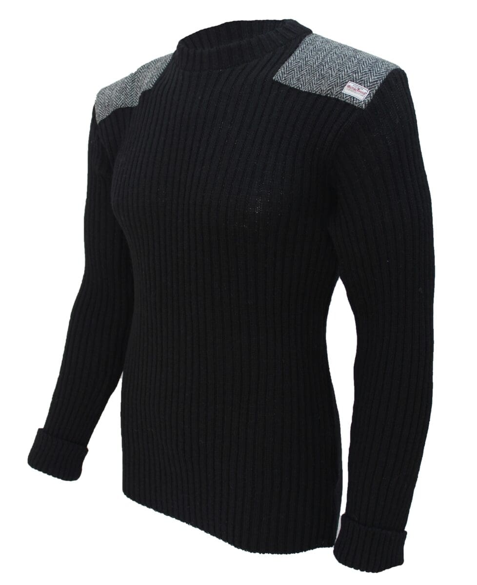 Forrester - Crew Neck Woolly Pully Sweater with Harris Tweed patches ...