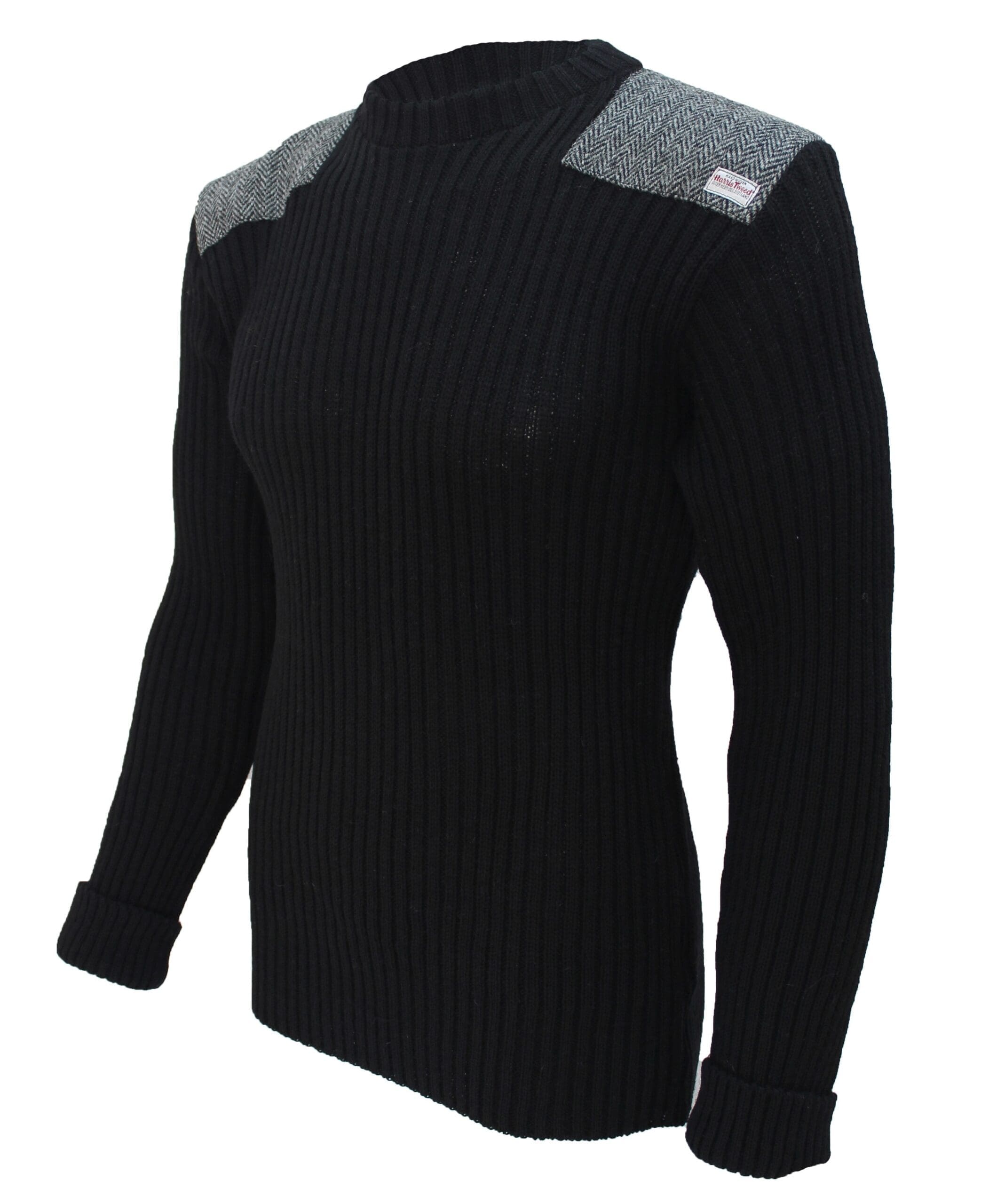 Forrester - Crew Neck Woolly Pully Sweater with Harris Tweed patches