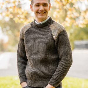 1924-Gamekeeper-Chunky-crew-neck-sweater-with-Harris-Tweed-patches-scaled
