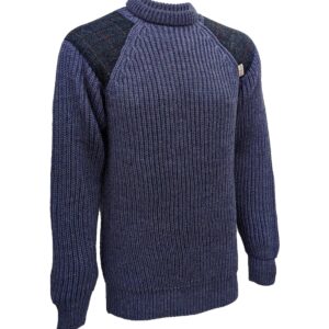 Gamekeeper- Chunky crew neck sweater with Harris Tweed patches