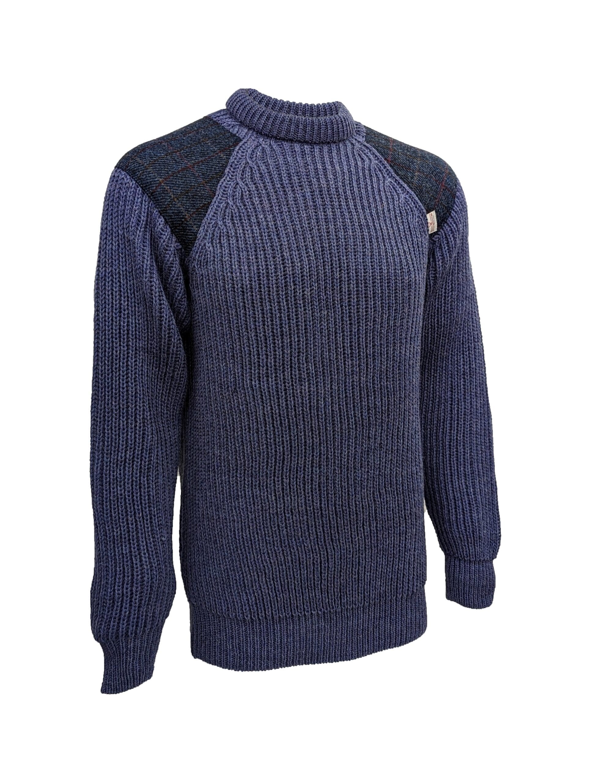 Gamekeeper- Chunky crew neck sweater with Harris Tweed patches