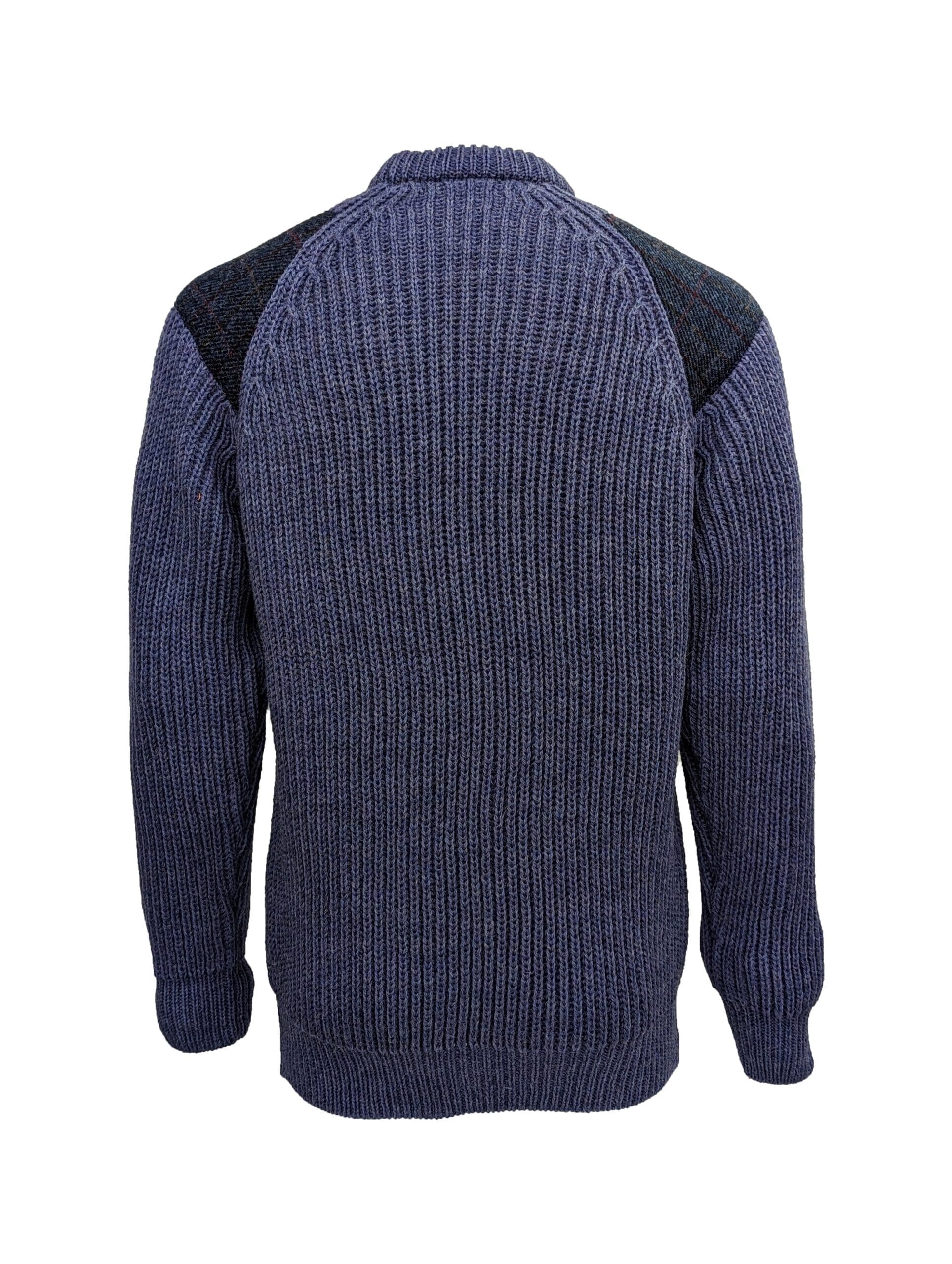 Gamekeeper- Chunky crew neck sweater with Harris Tweed patches