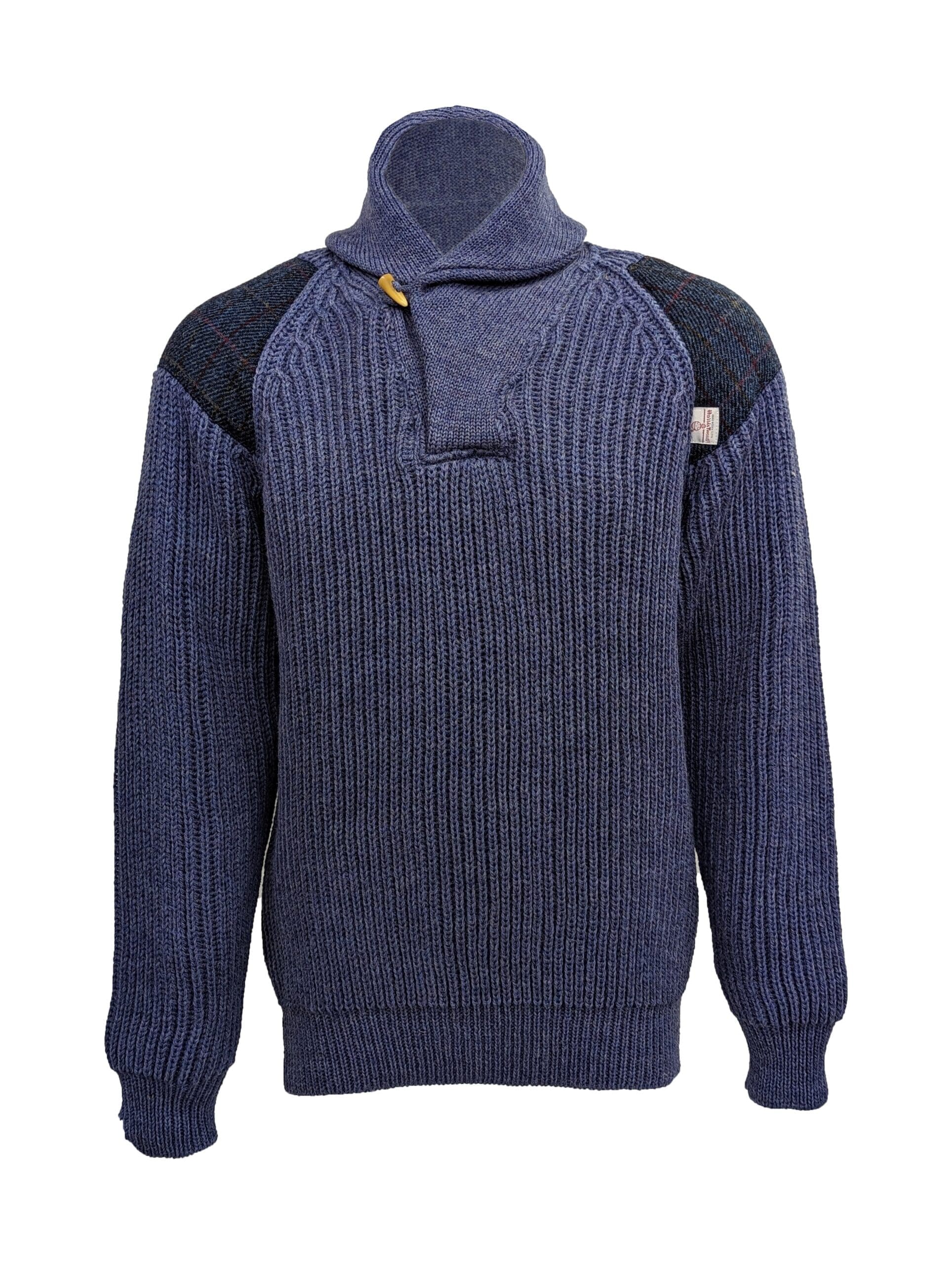 Byreman - Chunky knit Shawl Collar Sweater with Harris Tweed patches Byreman - Chunky knit Shawl Collar Sweater with Harris Tweed patches