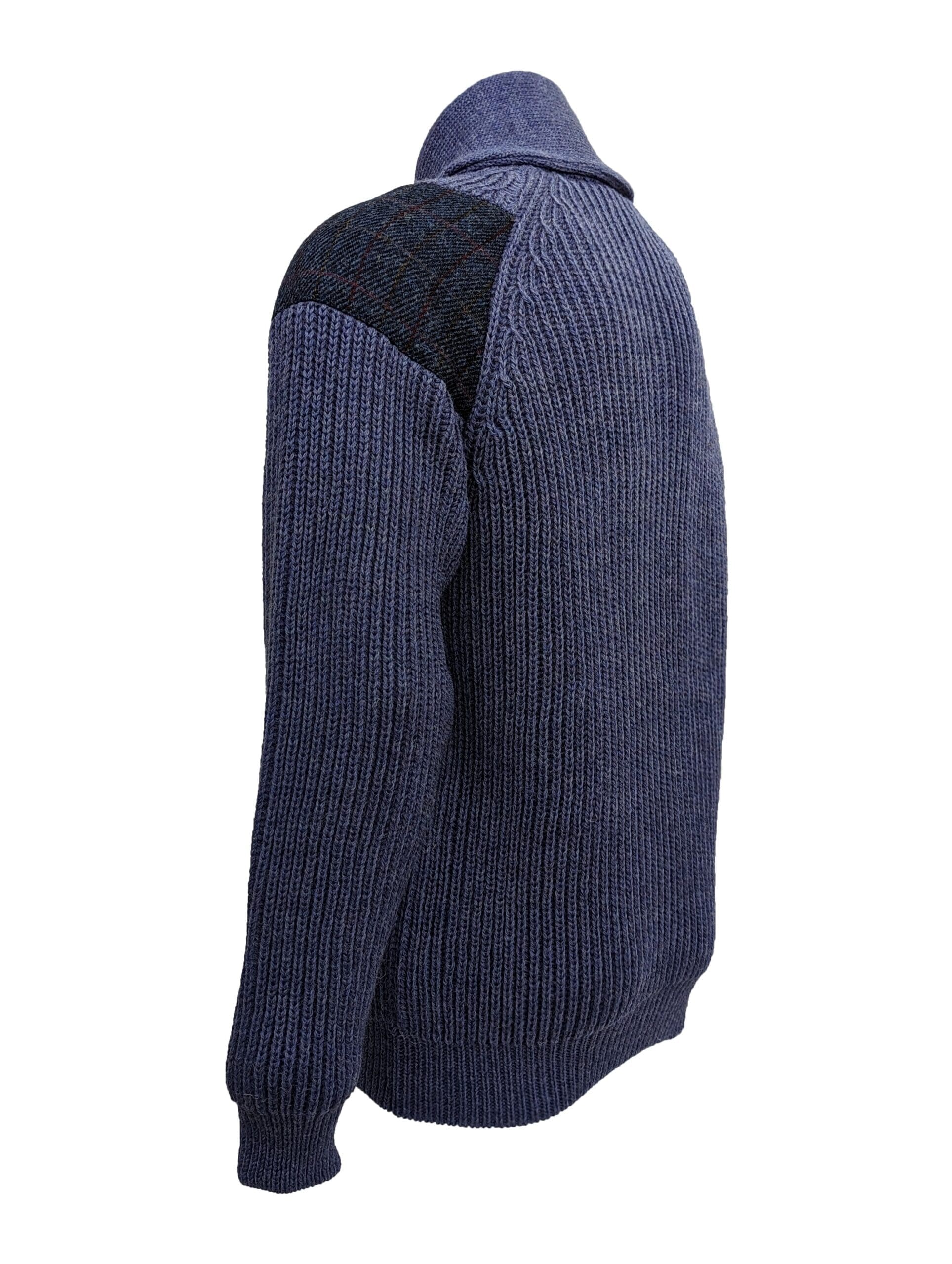 Byreman - Chunky knit Shawl Collar Sweater with Harris Tweed patches Byreman - Chunky knit Shawl Collar Sweater with Harris Tweed patches