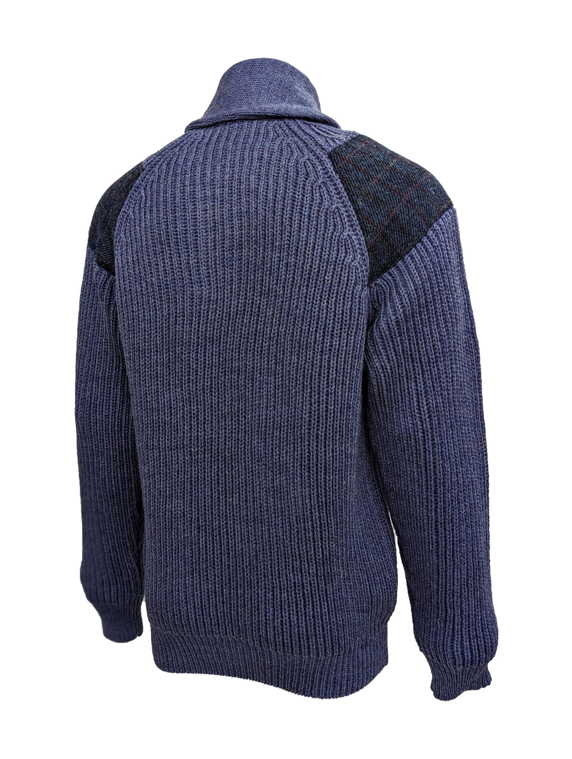Byreman - Chunky knit Shawl Collar Sweater with Harris Tweed patches Byreman - Chunky knit Shawl Collar Sweater with Harris Tweed patches