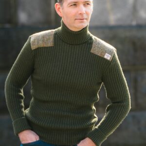 Ghillie - Roll Neck Woolly Pully Sweater with Harris Tweed patches