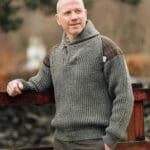 Byreman - Chunky knit Shawl Collar Sweater with Harris Tweed patches