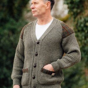 Laird - Chunky knit traditional cardigan with Harris Tweed patches Laird - Chunky knit traditional cardigan with Harris Tweed patches