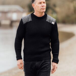 Forrester - Crew Neck Woolly Pully Sweater with Harris Tweed patches