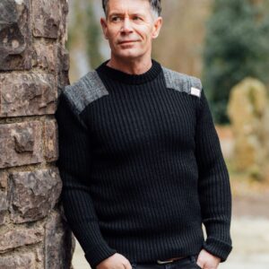 Forrester - Crew Neck Woolly Pully Sweater with Harris Tweed patches