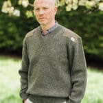 Drover- Vee neck sweater with Harris Tweed patches