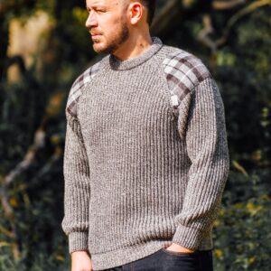 2287-Gamekeeper-Chunky-crew-neck-sweater-with-Harris-Tweed-patches-scaled