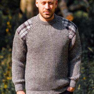 2288-Gamekeeper-Chunky-crew-neck-sweater-with-Harris-Tweed-patches-scaled