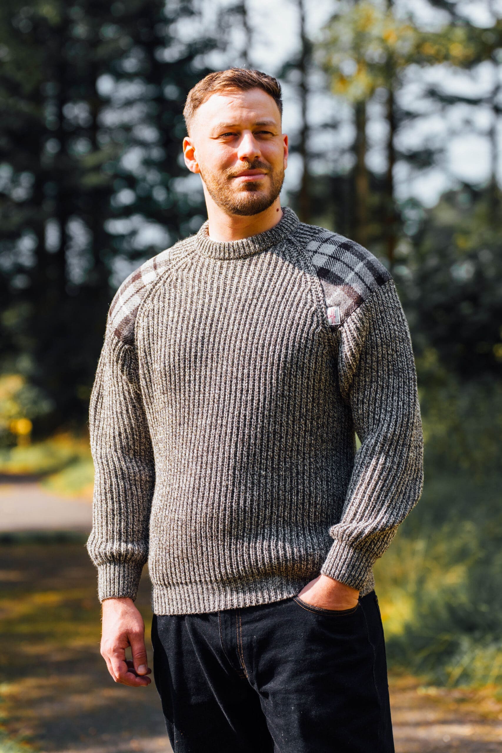 2289-Gamekeeper-Chunky-crew-neck-sweater-with-Harris-Tweed-patches-scaled