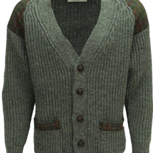 Laird - Chunky knit traditional cardigan with Harris Tweed patches