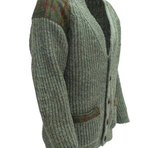 Laird - Chunky knit traditional cardigan with Harris Tweed patches