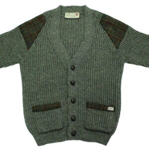 Laird - Chunky knit traditional cardigan with Harris Tweed patches