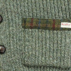Laird - Chunky knit traditional cardigan with Harris Tweed patches